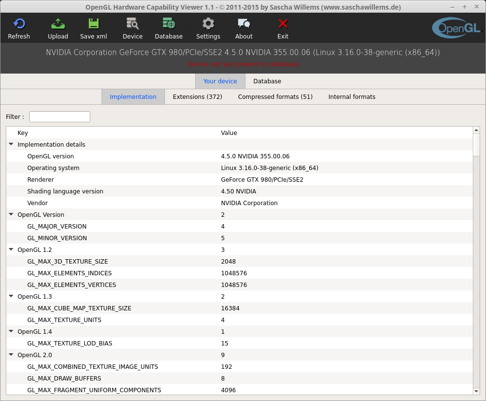 OpenGL hardware capability viewer